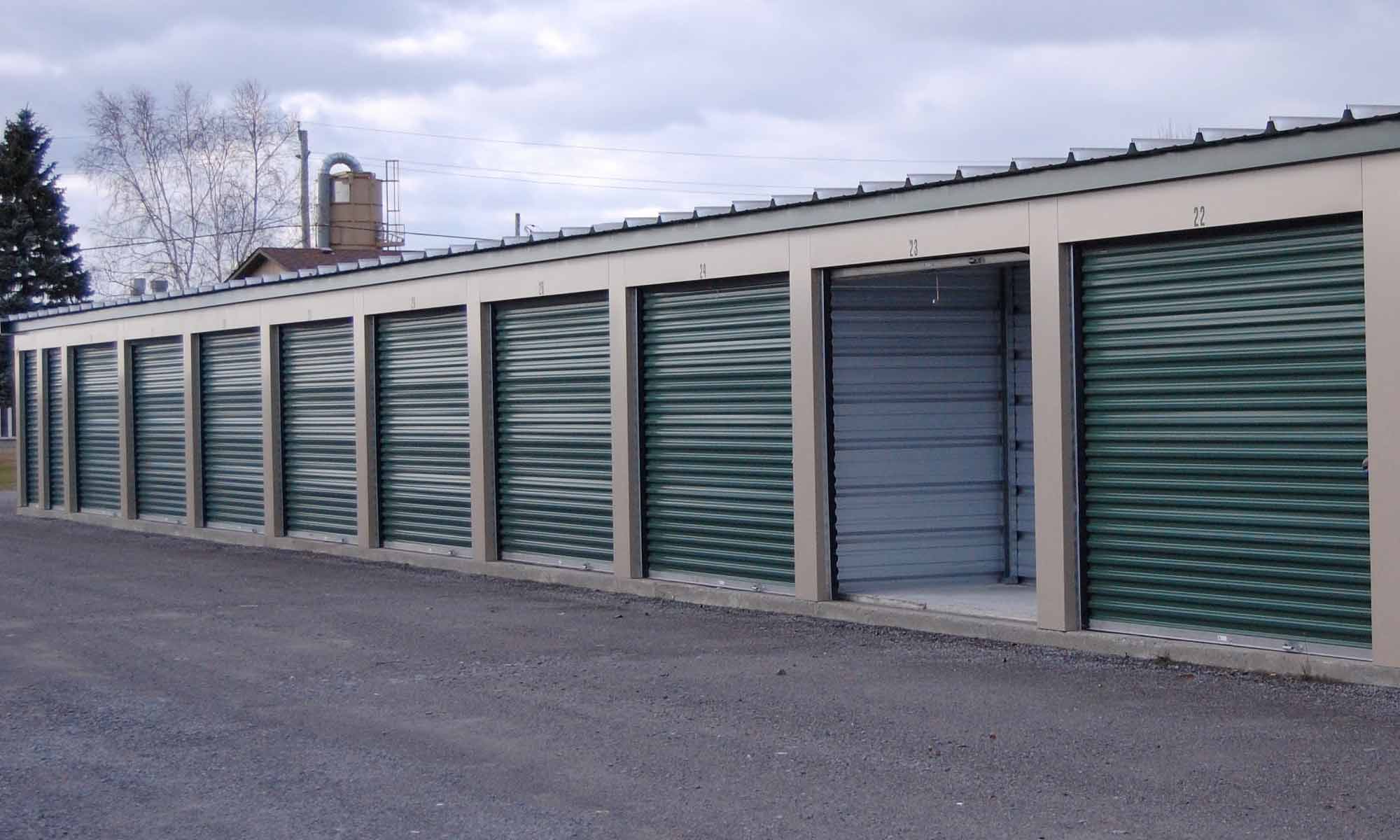 Image of one Self Storage building showing one unit open